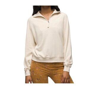 Prana Cozy Up Pullover Women's Sz S  1/4 Zip Crop Sweater Light Peach